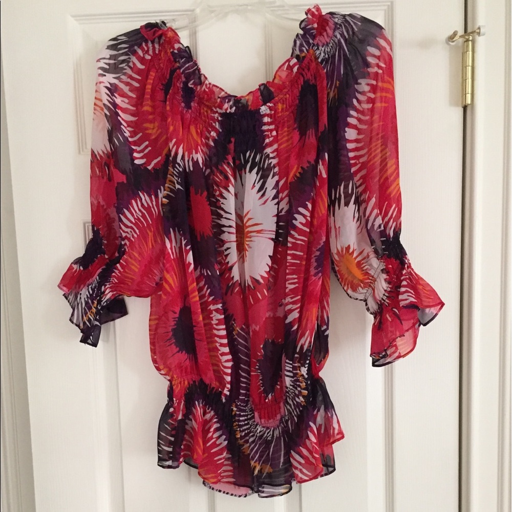 Blouse pink, red, white
